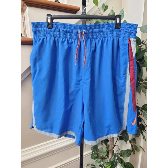 Nike Men's Blue 100% Polyester Pull On Swim Trunk Logo Print Shorts Size 4XL - Picture 1 of 14